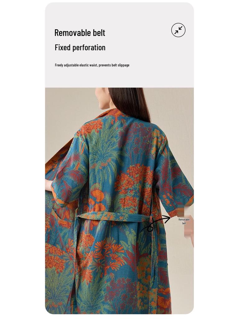 Pure Cotton Double Gauze Chinese Style Couple Bathrobe - Spring/Summer, Thin, Absorbent, Quick-Drying Pajamas/Homewear