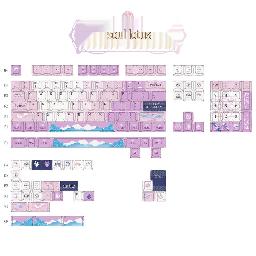 Soul Lotus PBT Keycap Set: Durable Five-Sided Dye-Sublimation, Cross Stem, Original Retro Design