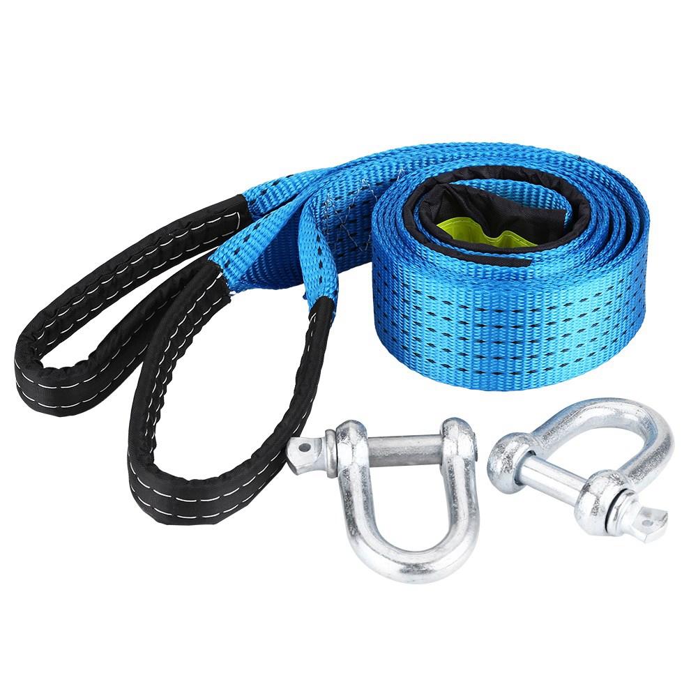 Car Trailer Tow Rope Road Recovery Towing Cable with Reflective Strip Hooks 8 Tons 3 Meters