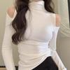 Sexy Pure Desire Semi-High Neck Off-Shoulder Slim Fit Long-Sleeve Women's Top: Autumn/Winter Trend