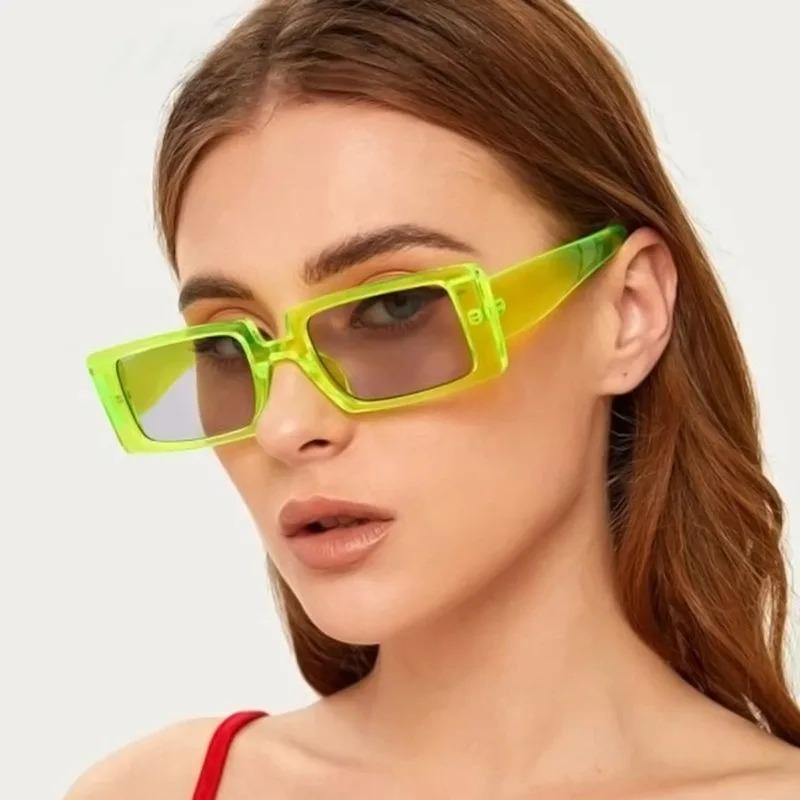 Women Sunscreen Glasses Square Trendy Sunglasses Retro Street Photo Holiday Fluorescent Green Fashion Small Frame Sun Glasses