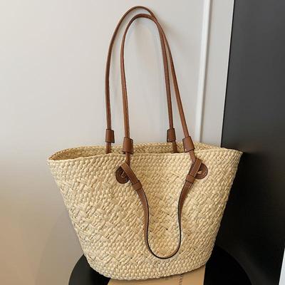 Sac Panier à Légumes de Plage Tendance Décontracté Niche Simple et Grande Capacité Sac à Bandoulière Unique pour Femmes