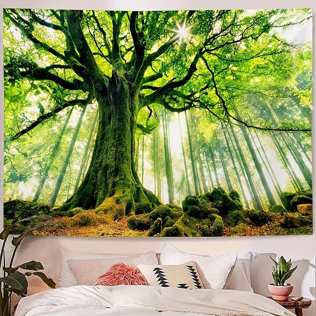 Green Nature Tree Tapestry Home Decor Large Wall Hanging Tapestry Enchanted Forest Backdrop for Bedroom Living Room Indoor