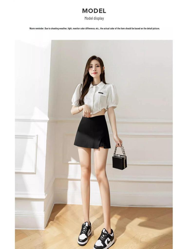 Plus Size Black Irregular Slit Skirt for Women - Anti-Exposure, Slightly Chubby, Hip-Hugging Short Skirt for Spring/Summer