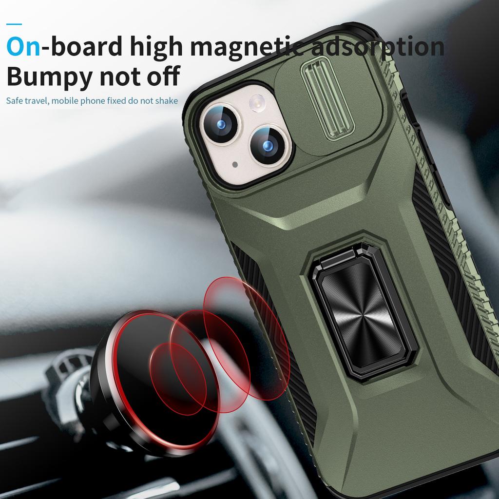 For iPhone 15 Case Camshield Kickstand TPU+PC Anti-Slip Phone Cover