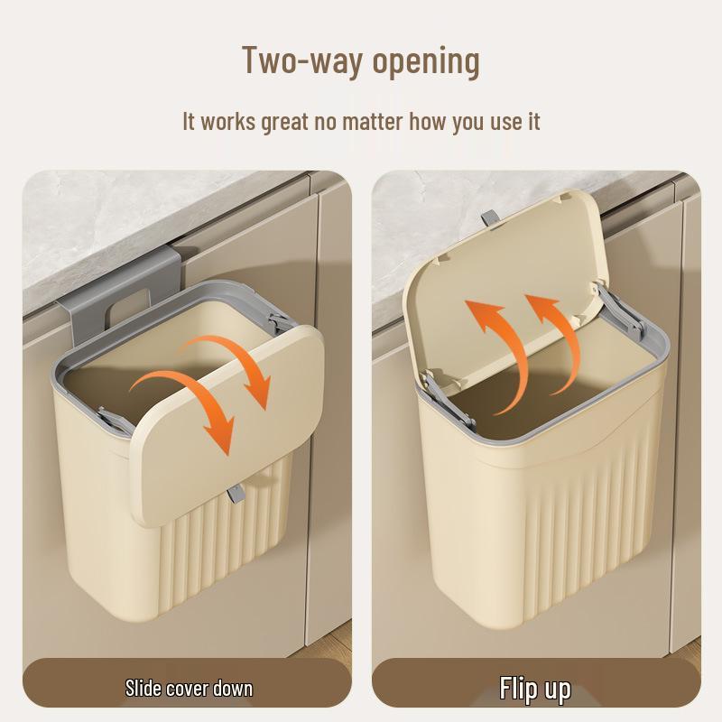 Wall-Mounted Flip-Top Kitchen & Bathroom Trash Can - Punch-Free Hanging Waste Basket