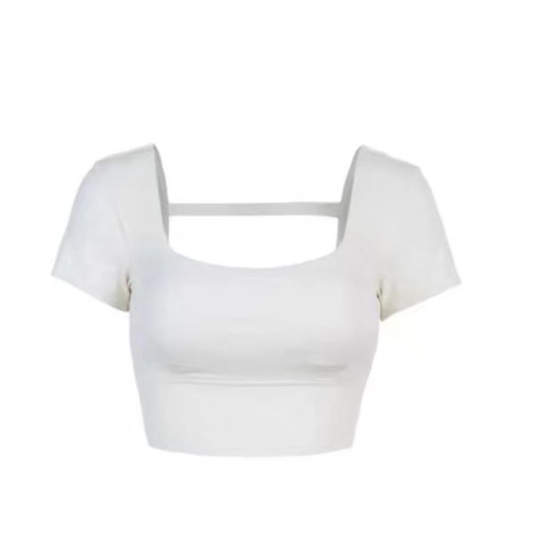 

Топ для йоги с нагрудными вкладышами, женский, быстросохнущий, дышащий, с красивой спиной, сексуальный, облегающий, с коротким рукавом, футболка, одежда для бега, спортивная одежда для тренировок White L