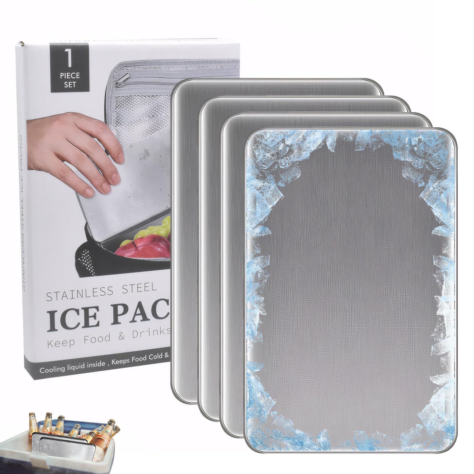 

OKUYOSHI Нержавеющая сталь Лед Удобный для Кулера Покупки и Квадратный Набор из 4 Пакетов, Долговечное Охлаждение, Многоразовый, Мощный, Ланчбоксы, Пикники,