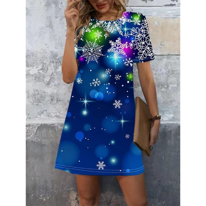 Summer Short Sleeved Dress Loose Casual Plus Size Dress Flower Print Dress Mini Skirt