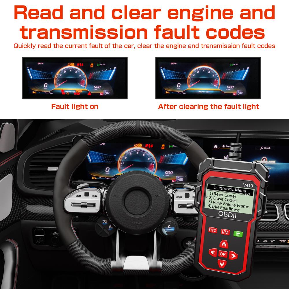 OBDII EOBD Read/Clear Fault Code OBD2 Code Reader ELM 327 V410 Car Diagnostic Tools OBD2 Scanner Digital Display Auto Engine System Detection