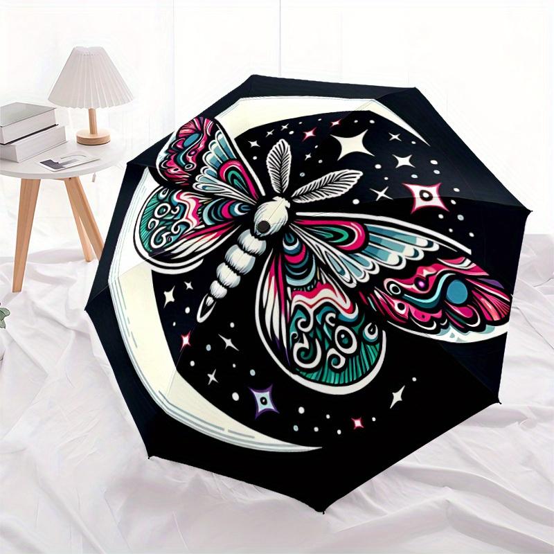 1pc Moon Butterfly Automatic Open/close Folding Compact Umbrella, 8-Rib Sturdy Canopy, Lightweight Portable, Everyday Use, Gift, Outdoor Umbrella, Tra
