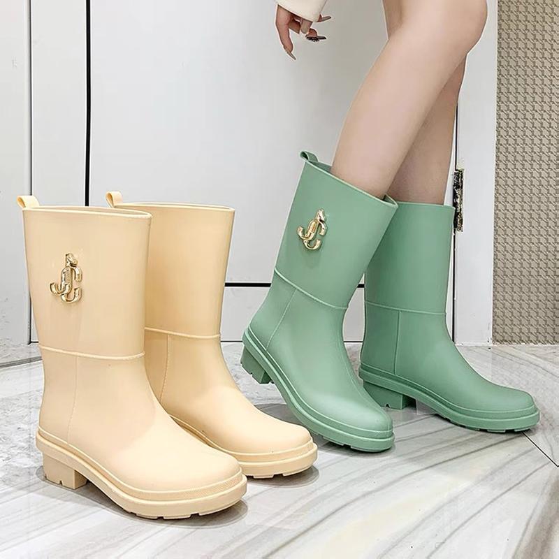 Summer High Tube New Womens Rain Boots Fashion Outdoor Thick Bottom Waterproof Non-Slip Leisure Car Wash Kitchen Work Rain Boots