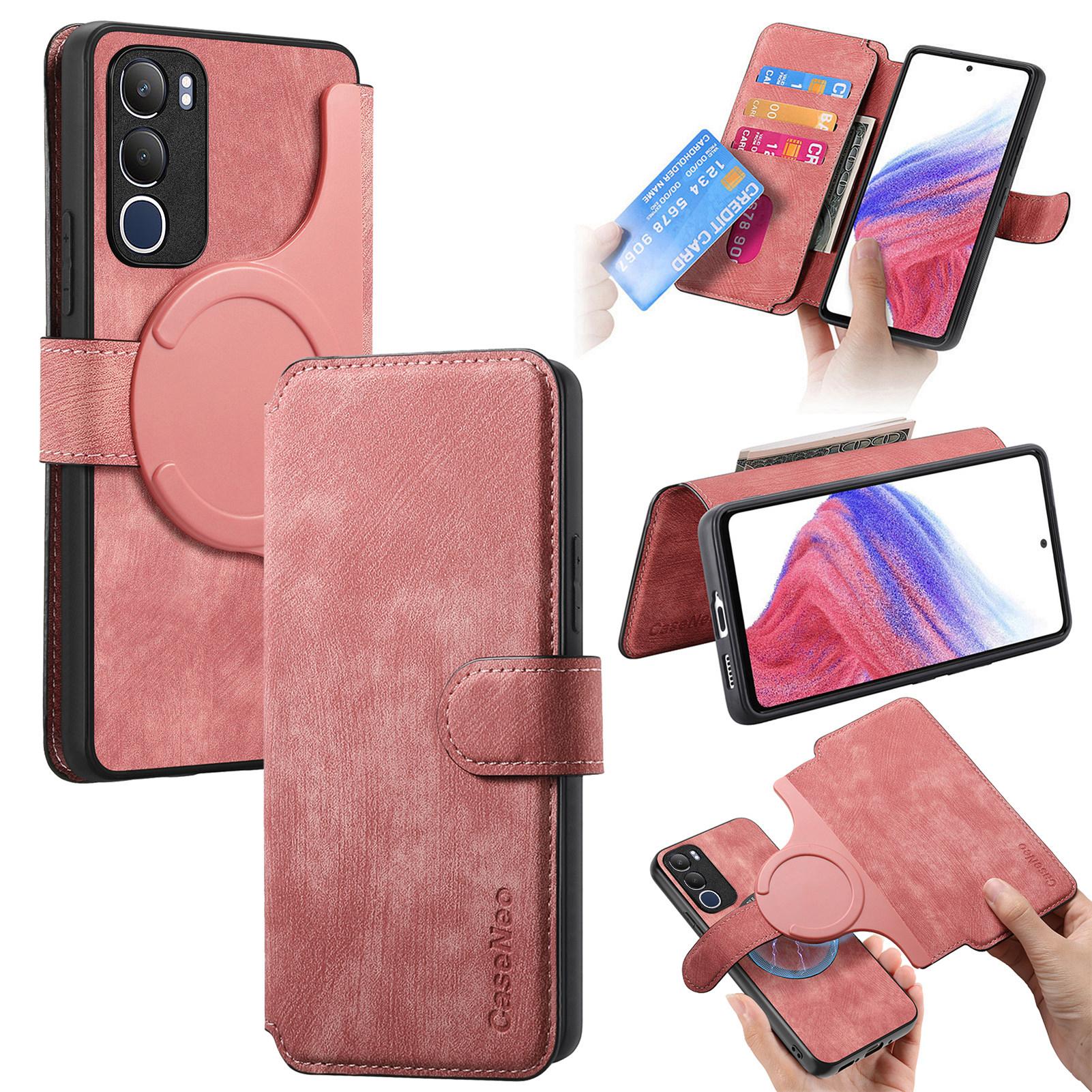 

For vivo Y19s 4G Magnetic Case CASENEO Detachable Leather Phone Wallet Cover Pink