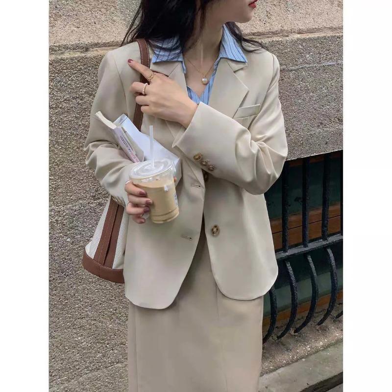 Spring and Autumn Small Blazer Women's Casual Versatile British Style Gray Short Suit Small Top