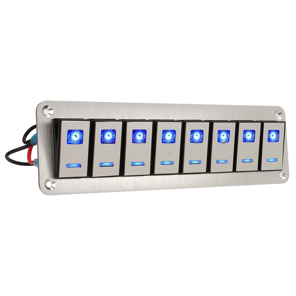 Rocker Switch Panel 8 Gang 12‑24V 5 Pin Blue Light Toggle On Off Lights Control Switch Panel