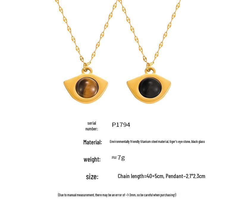 Retro Tiger Eye Fish Mouth Titanium Steel Necklace for Women - Fashionable Light Luxury Design