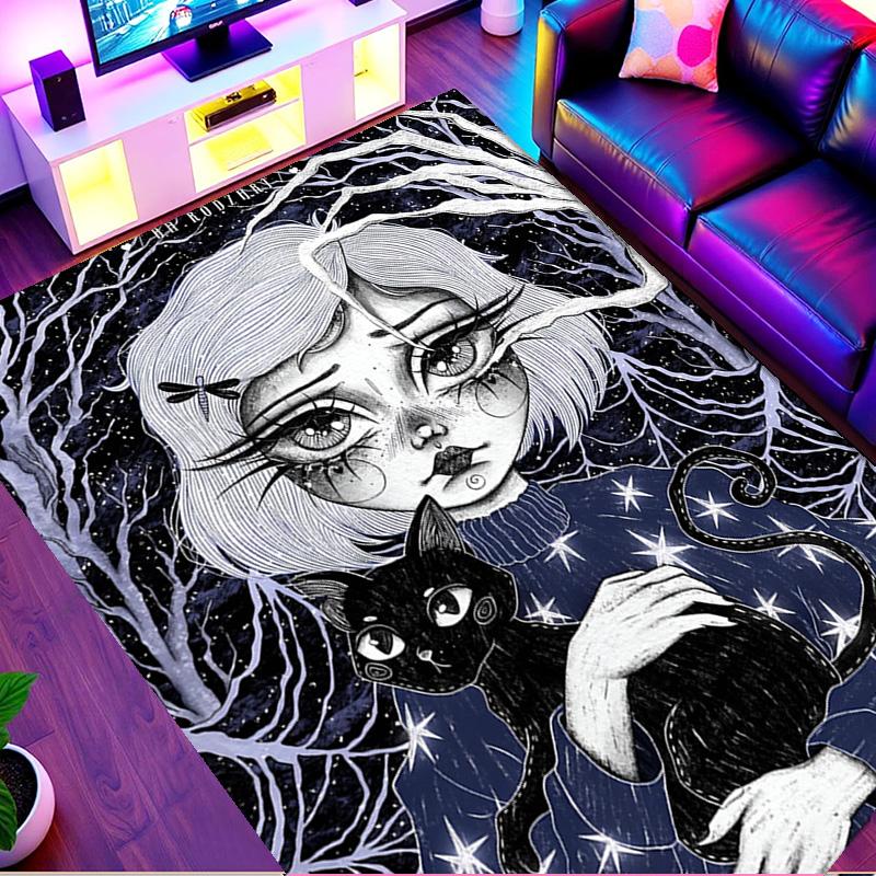 Coraline Print Rug, Washable Floor Carpet, For Entryway Dorm Laundry Room Office Study, Home Decor Birthday Christmas Gift