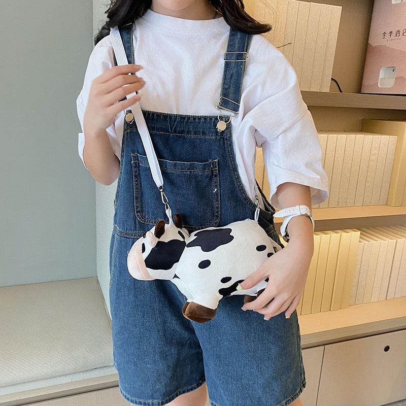 Harajuku girl cute cow plush small bag, student messenger bag soft girl shoulder bag woman