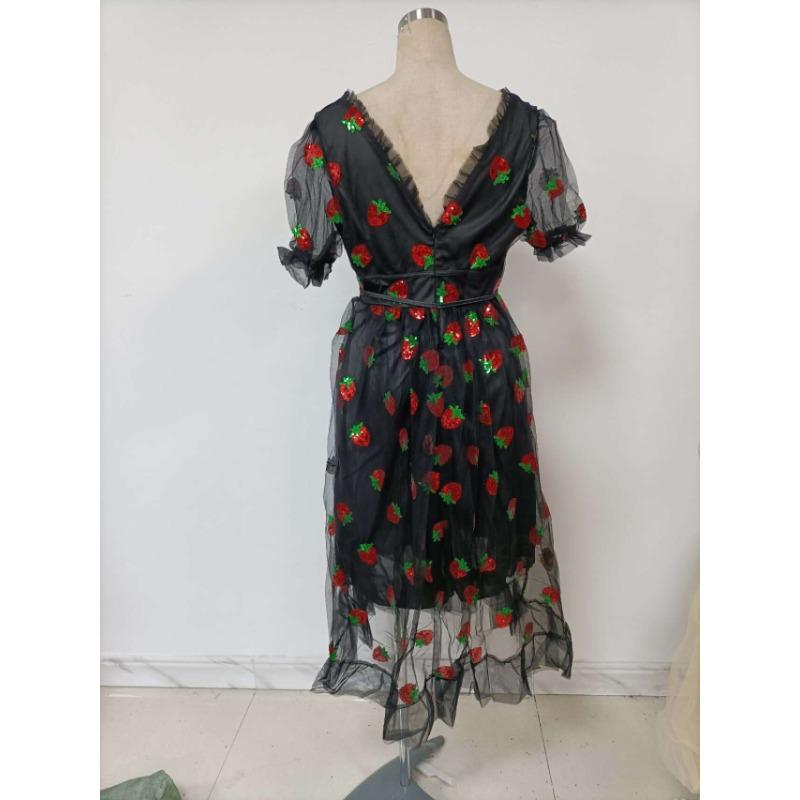 Women's Summer Sweet Sequins Long Mesh Strappy Pleated Dresses