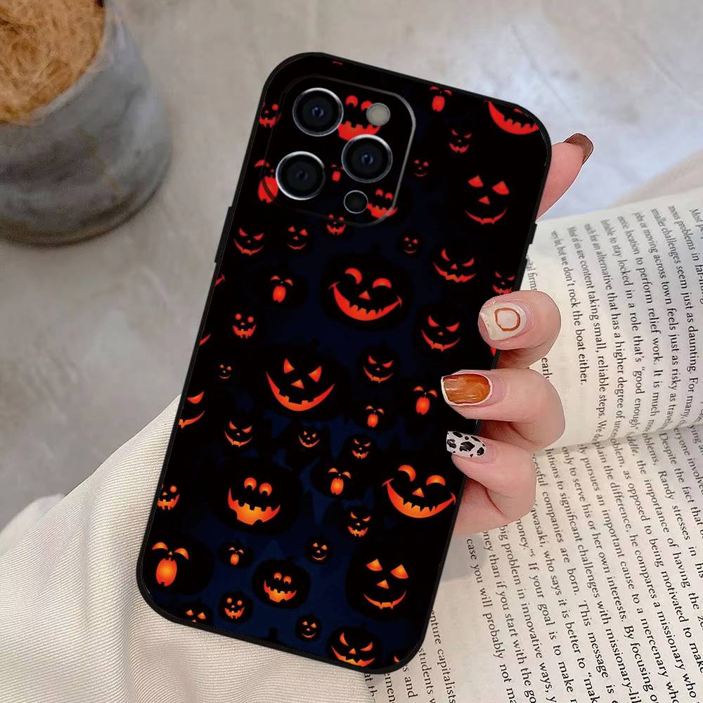 Halloween Pumpkin Head Phone Case For iPhone 17,16,15,14,13,12,11 Plus,Pro Max,XS,Soft Silicone Black Cover