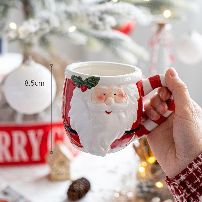 Santa Claus Mug Cartoon Ceramic Coffee Cup Decorate Home Breakfast Drinks Oatmeal Milk Mug Fine Ceramic Coffee Cup Holiday Gifts