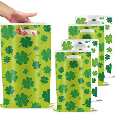 10pcs St.Patrick's Day Lucky Clover Snack Cookies Gift Bag 2025 Birthday Party DIY Disposable Plastic Decorative Tote Bag