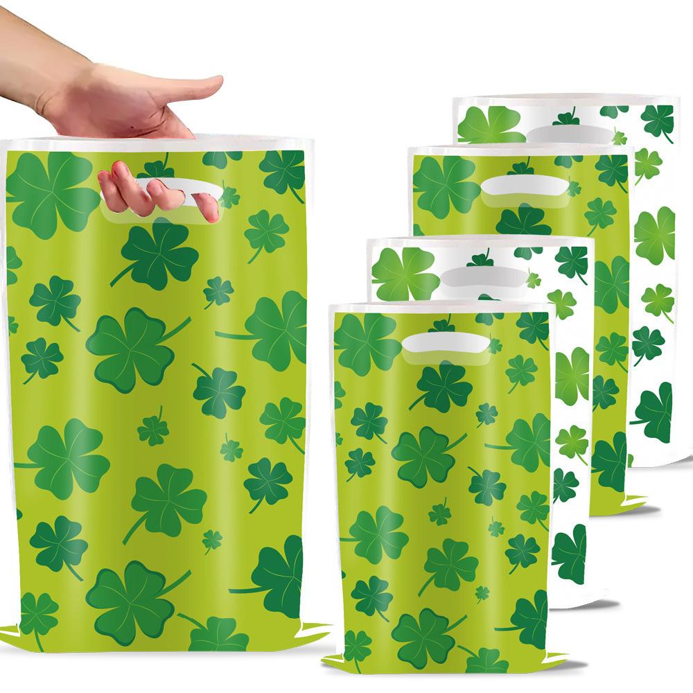 10pcs St.Patrick's Day Lucky Clover Snack cookies Gift Bag 2025 Birthday Party DIY Disposable Plastic Decorative Tote Bag