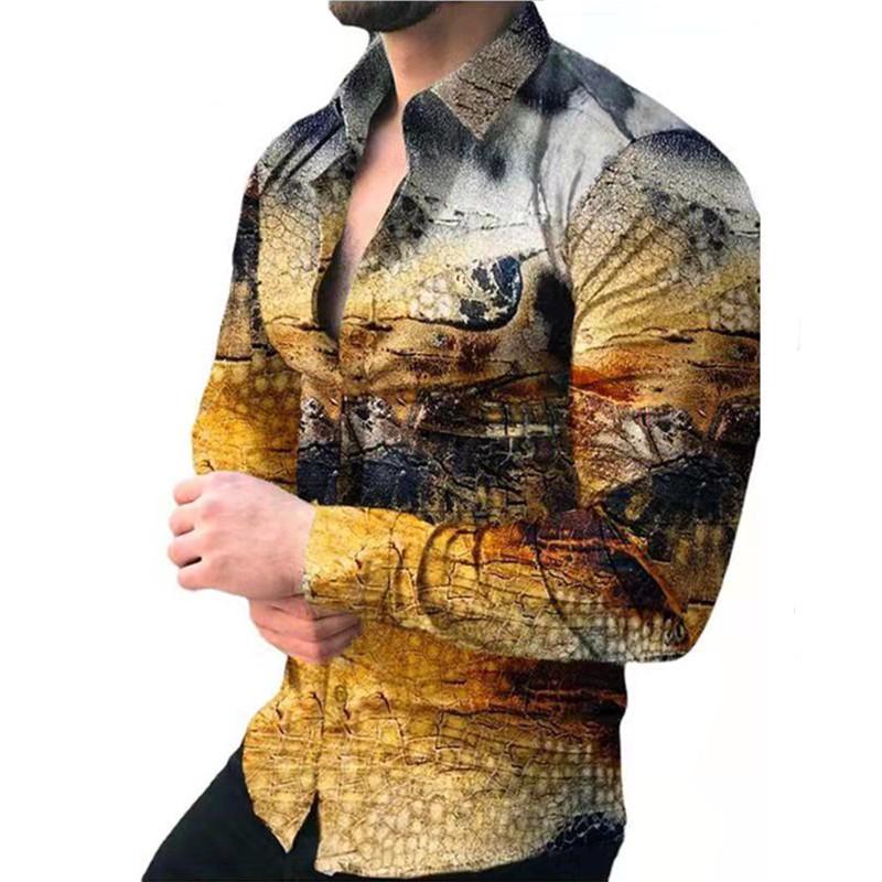 2025 European & American Men's Casual Plus Size Printed Long-Sleeve Shirt