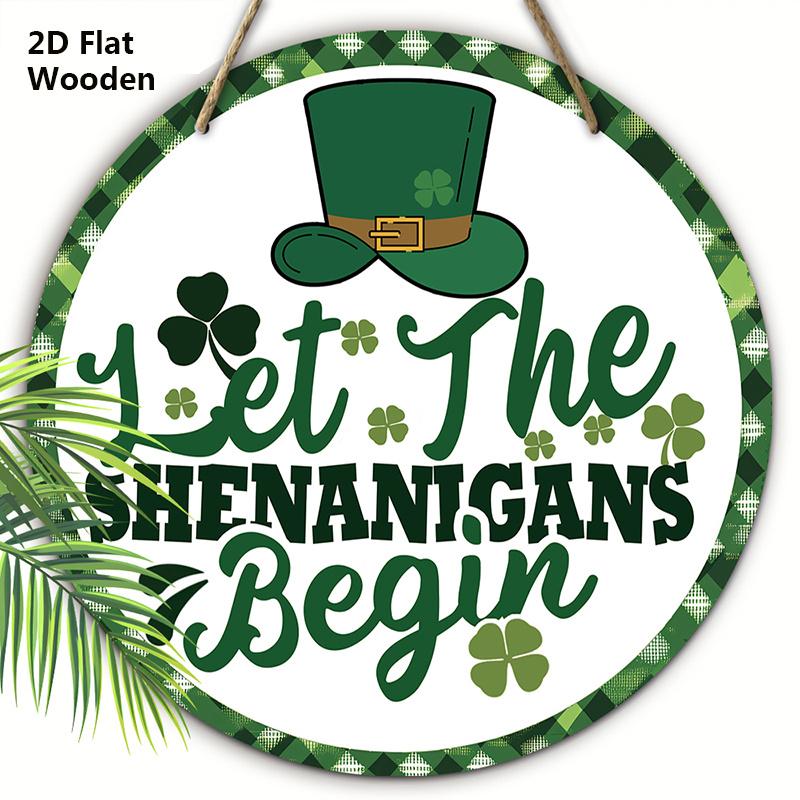 Let The Shenanigans Begin  St. Patrick s Day Wooden Sign, Round Front Door Decor, Irish Shamrock Wall Hanging - Ideal Gift for St. Paddy s Day 20cm/7.87in зелёный