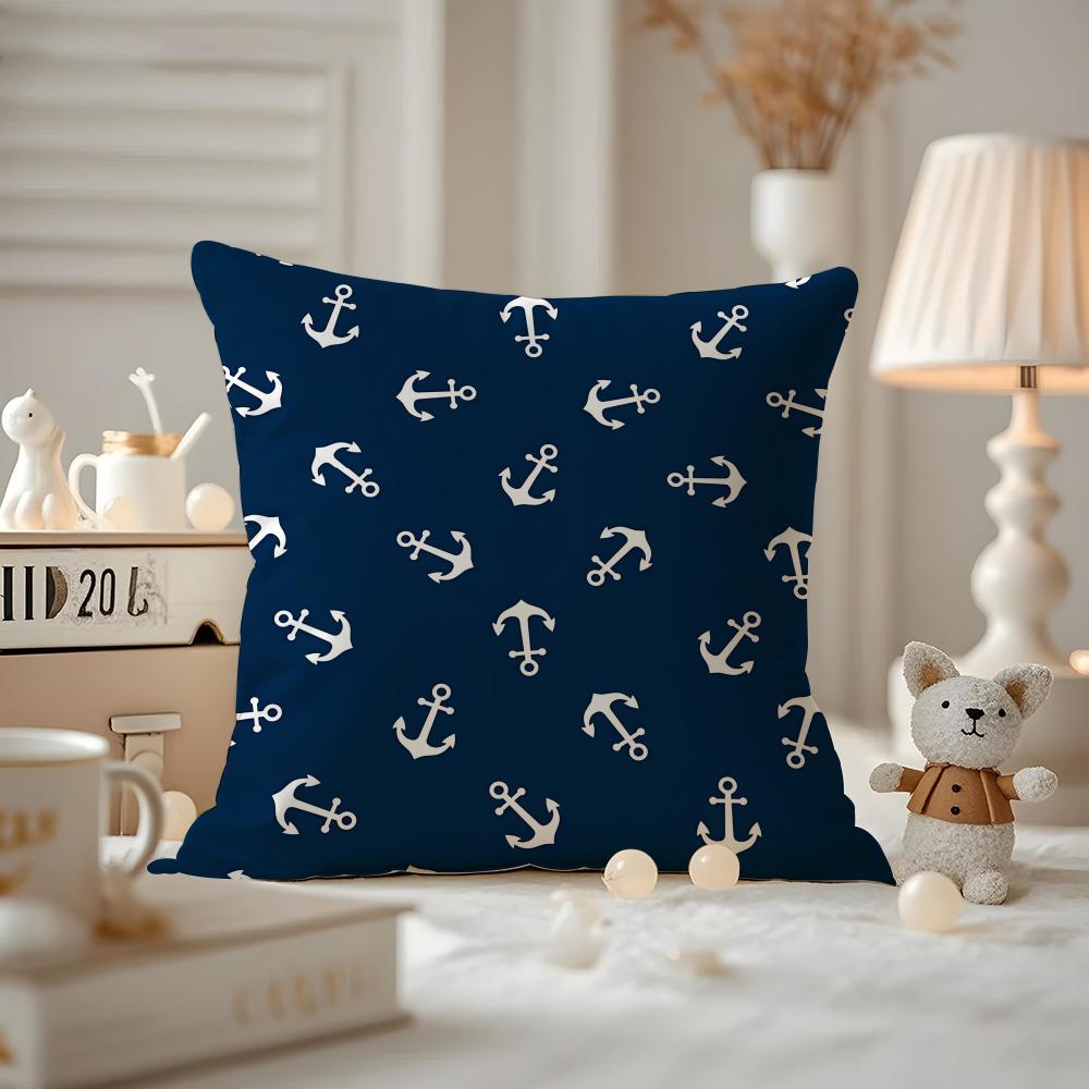 marine theme rudder anchor animals Cushion Cover Antidustmite Pillowcase Invisible zipper silky short plush Sofa cushion cover