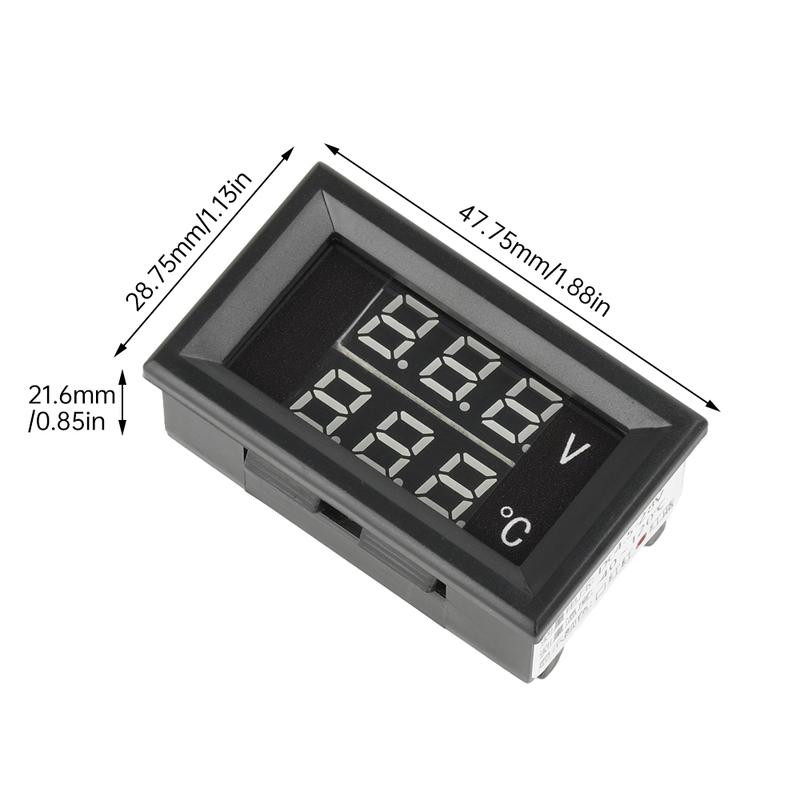 DC4-28V -40~120℃ Digital Voltmeter Thermometer 0.28" LED Display with 1meter NTC 10K Temp Probe for Car, Motorcycle 5V 12V 24V