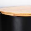 Steel bread bin with wooden board, black, 34x18.5x15.5 cm