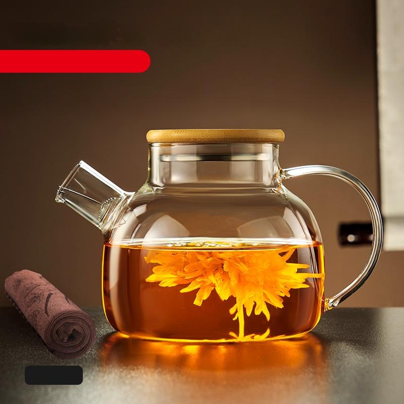 Transparent Glass Teapot Home And Kitchen Puer Tea Pot With Wooden Lid Kettle Tea Set Coffee And Tea Tableware