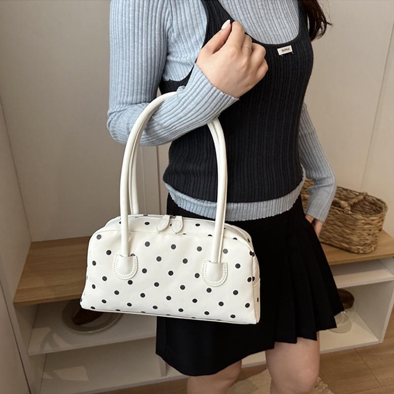 Yogodlns New Large Capacity Shoulder Bags Zipper Polka Dot Bowling Underarm Bags For Women Minimalist Shopper Handbag