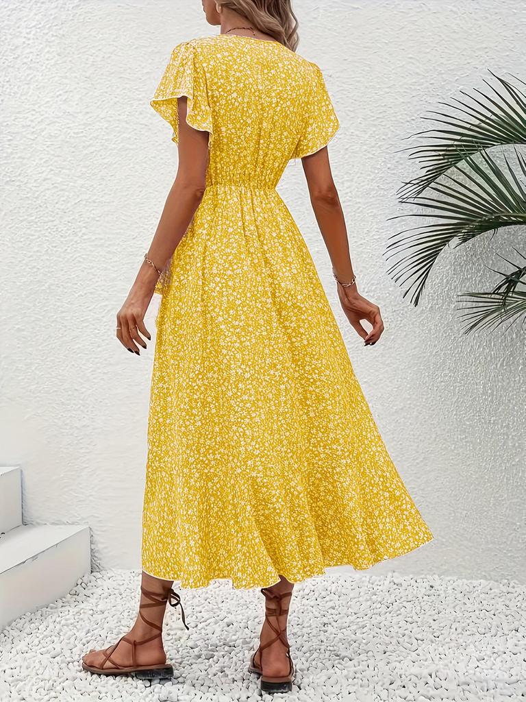Bohemian V-Neck Belted Wrap Maxi Dress for Women