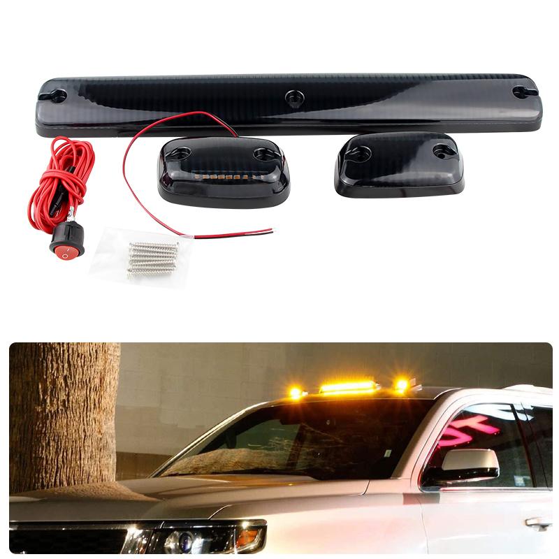 

3PCS For Chevy Silverado For GMC Sierra LED Car Roof Top Light Smoked Shell Yellow Lights Roof Safety Marker Lights Warning Lamp