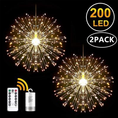 LED-Löwenzahn-Feuerwerk aus Kupfer, 8 Modi, dimmbare Lichterkette mit Fernbedienung, hängende Starburst-Lichter für Partys zu Hause