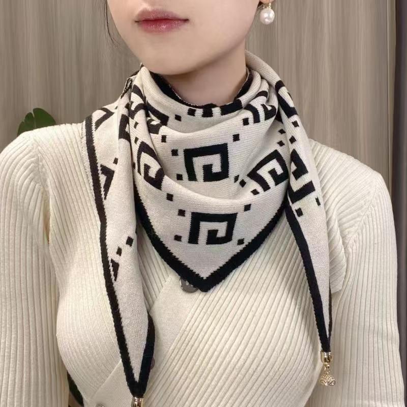 Milan's Two-tone Knitted Triangle Scarf with Decorative Ends