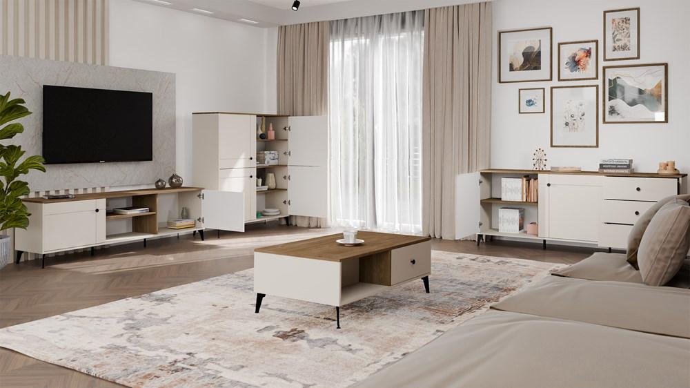Stolik Kawowy Ława Point 2S 110 Kaszmir Beż Dąb Castello 2 Szuflady Salon