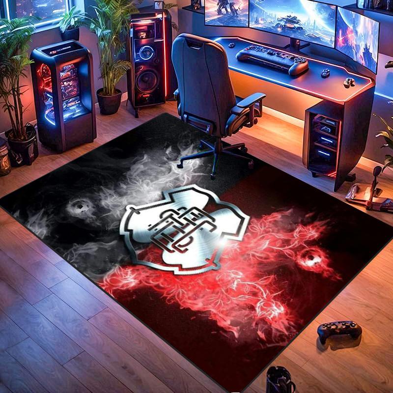Sao Paulo FC Crest Red Smoke Rose Flame Print Area Rug Brazilian Soccer Fan Non Slip Rectangular Floor Mat Gaming Room Football Fan Decor Rug