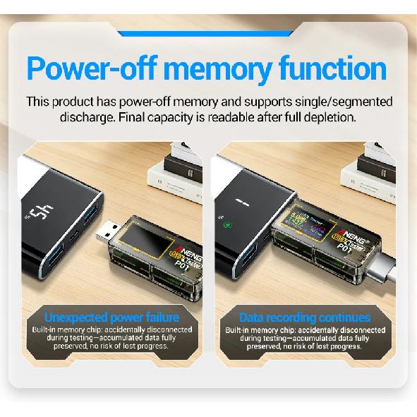 Digital Voltmeter Ammeter ANENG P01 USB Tester Meter 4V-30V Capacity Energy Temperature Fast Power Detector
