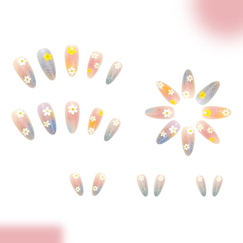 Colored Gradient Glitter Flower Glossy Tear-drop Press-On Nails 24 Pieces Resin Material Comfortable Fit