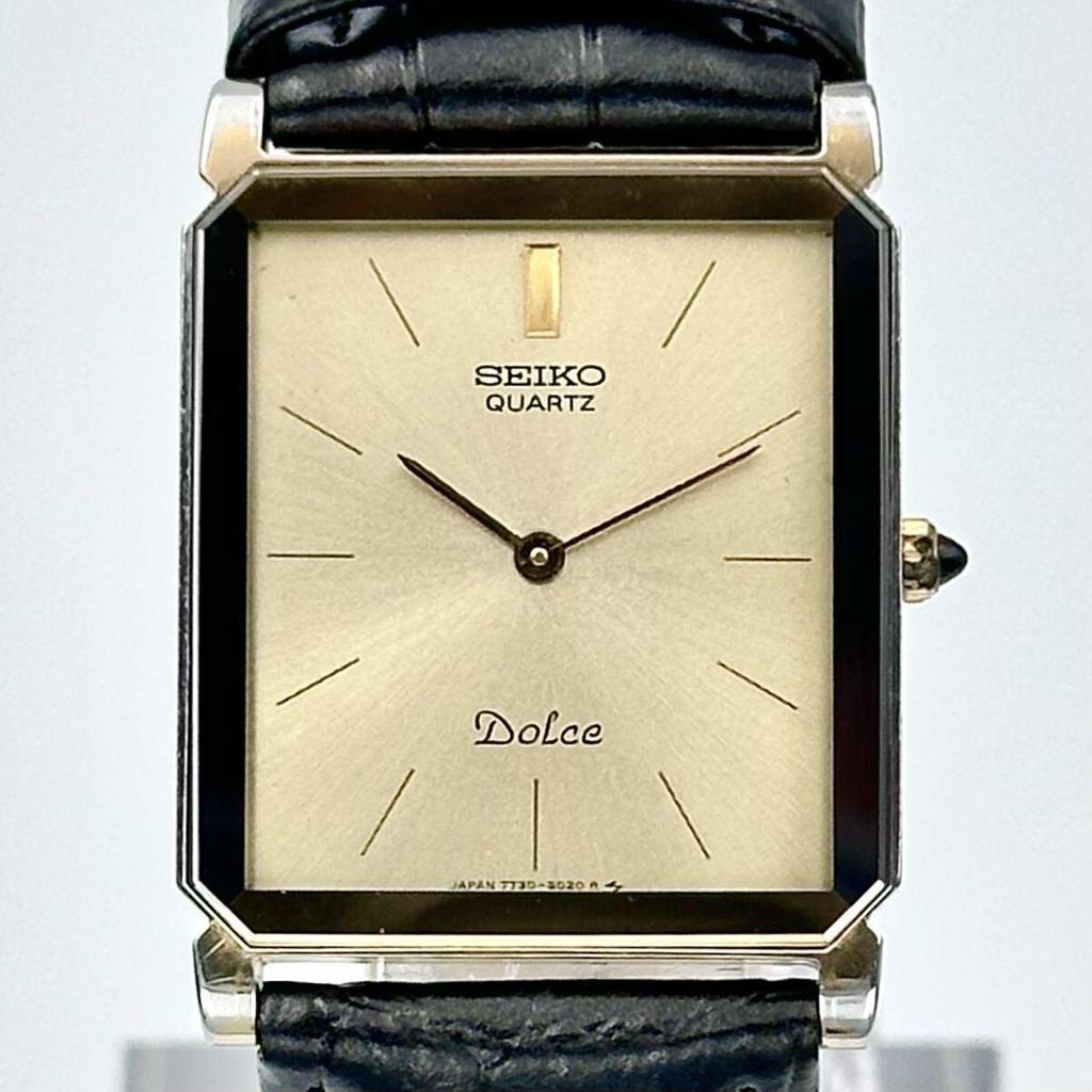 Used [Thin Octagon New Battery Operation] SEIKO/Seiko DOLCE/Dolce 7730-5020 Quartz Gold Dial Men's Watch Watch JAPAN Vintage