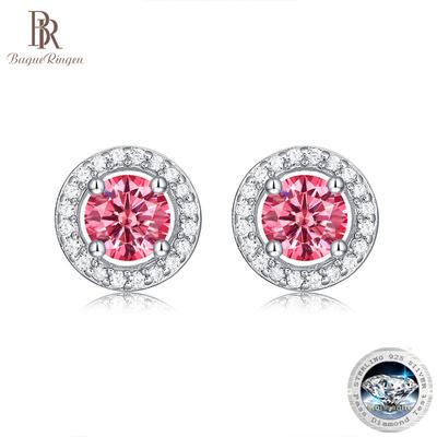 Mosaico in argento S925 con borsa rotonda in pietra Mosan da 0,5 ct. Serie di nuovi chiodi per le orecchie rosa da donna