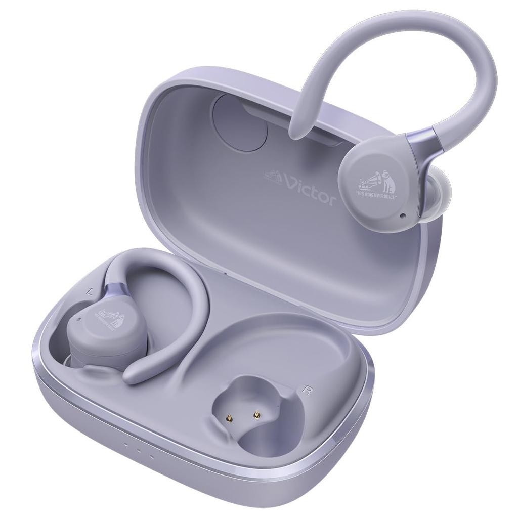 JVC Kenwood Victor Wireless Bluetooth Noise Ear Sports Earbuds with Compact and Waterproof and Dustproof Up to 40 Hours of Purple HA-EC77T-V Earbuds,