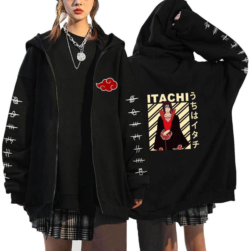 Naruto Men's Cardigan Hooded Sweatshirt Uchiha Itachi Anime Men Women Streetwear Harajuku Akatsuki Hoodies Sweatshirt Clothes