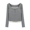 Pure Desire Lace Low-necked T-shirt Women's Early Spring Break Two Bm Floral Bottoming Shirt with Short Top Inside