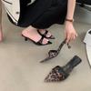 Fashion Shoes Slippers Women Summer Heeled Mules Pointed Toe Low Slides Pantofle High Thin Soft 2024 Concise PU Pumps Sexy Fabric Rome