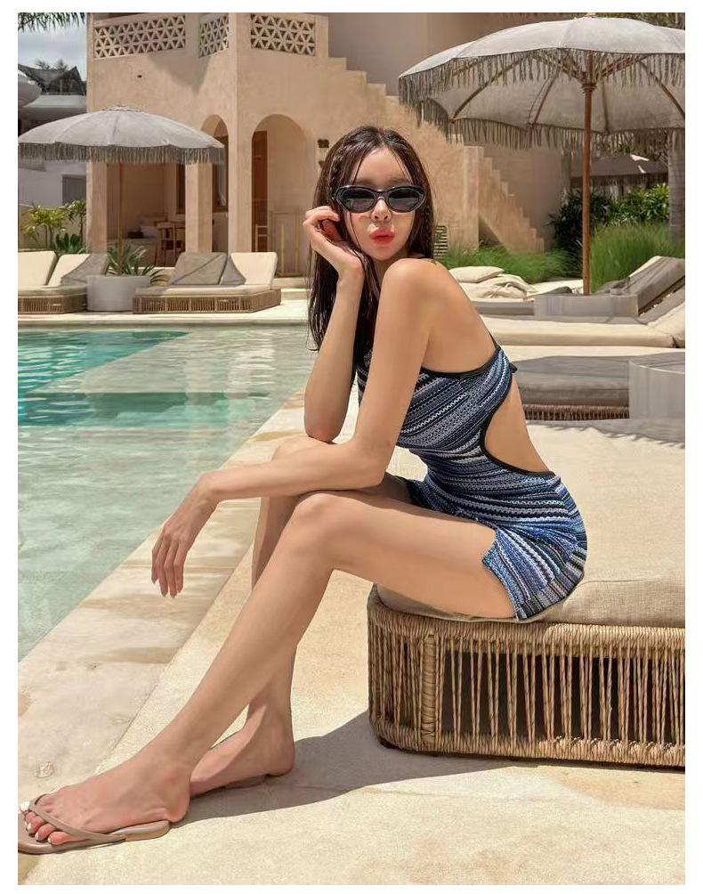Women's Striped Slimming One-Piece Swimsuit with Side Cutouts