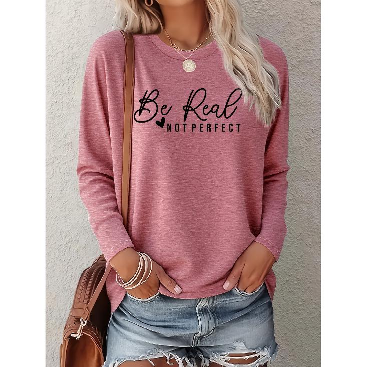 Women should be themselves without having to be perfect - Inspirational English letter print One-piece casual long-sleeved elegant summer